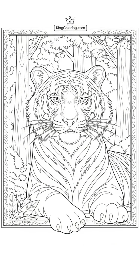 Tiger Family In Forest Coloring Page