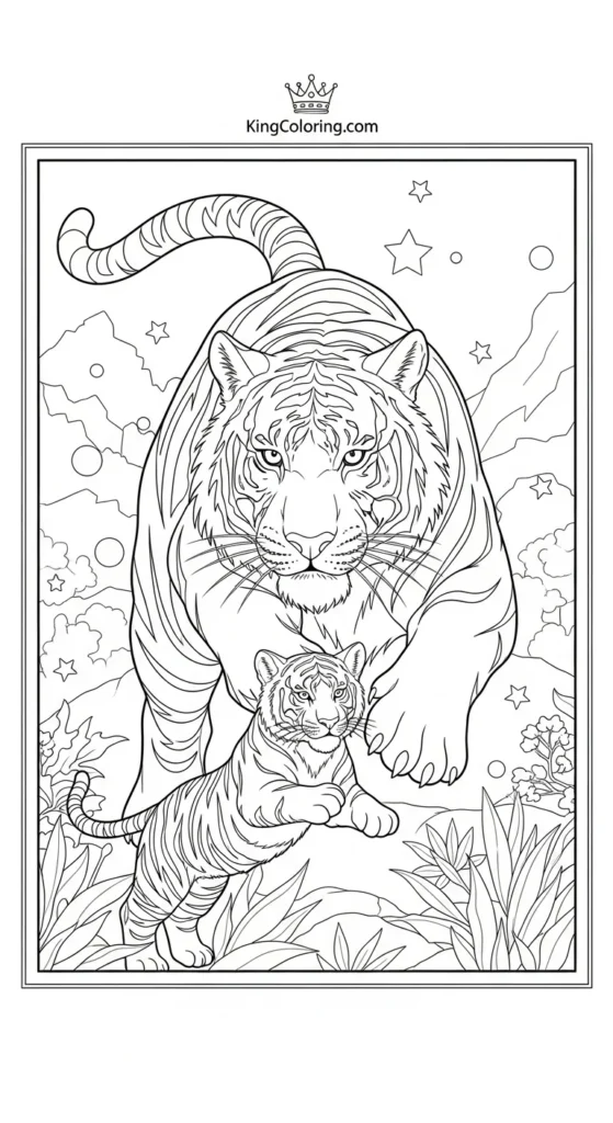 Tiger Leaping With Cub