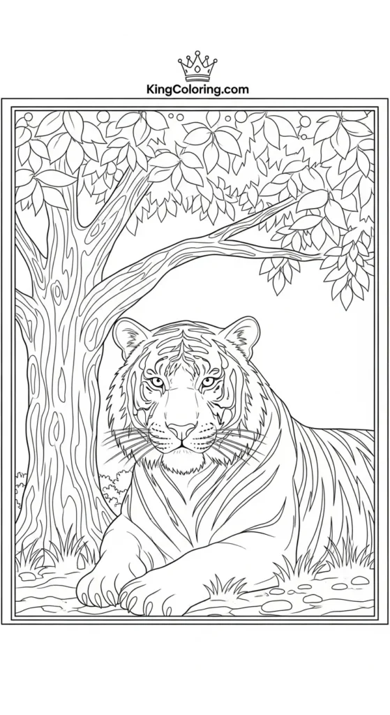 Tiger Resting Under Tree Coloring Page