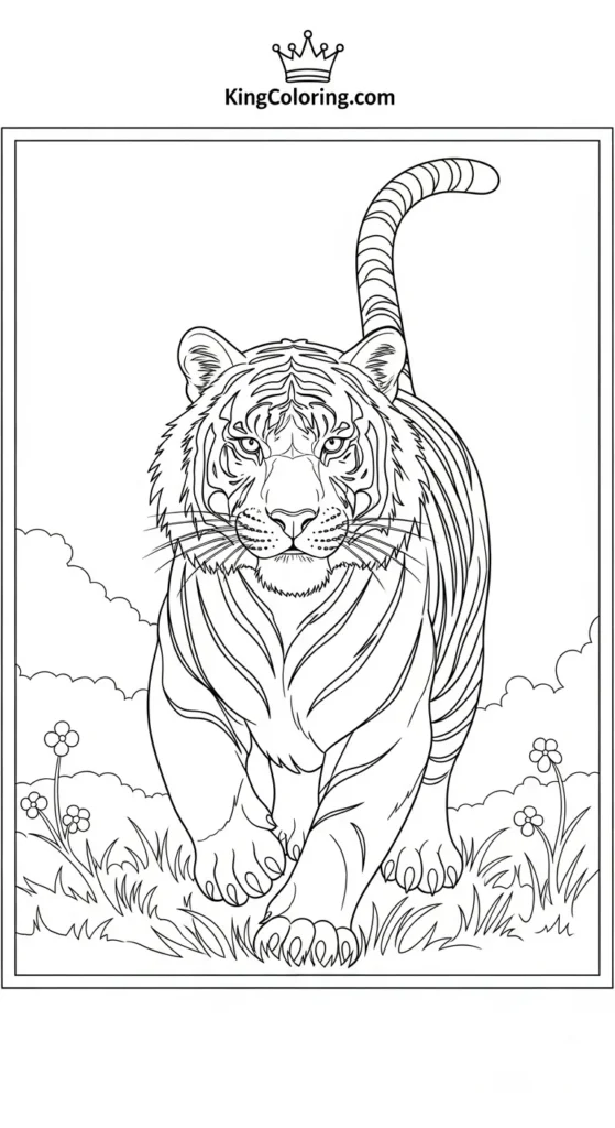 Tiger Running Across Plains Coloring Sheet