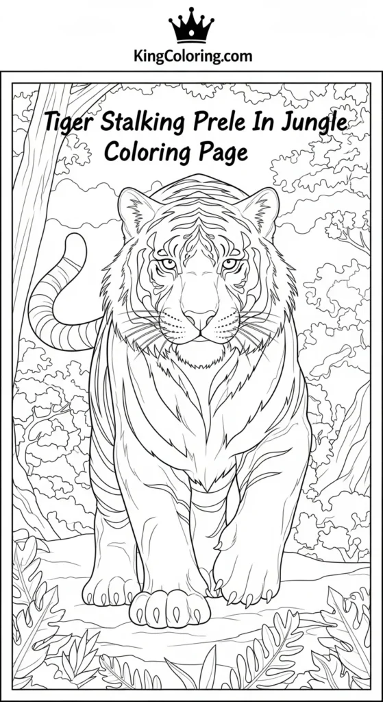 Tiger Stalking Prey In Jungle Coloring Page