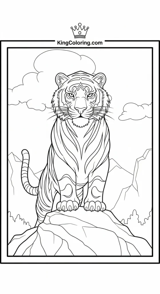 Tiger Standing On Rock Coloring Page
