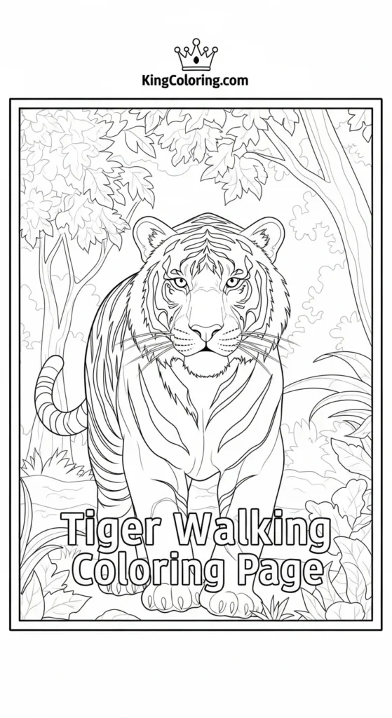 Tiger Walking Through Jungle Coloring Page