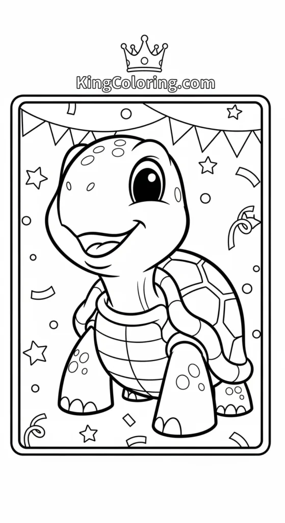 Turtle coloring pages depicting a smiling cartoon turtle