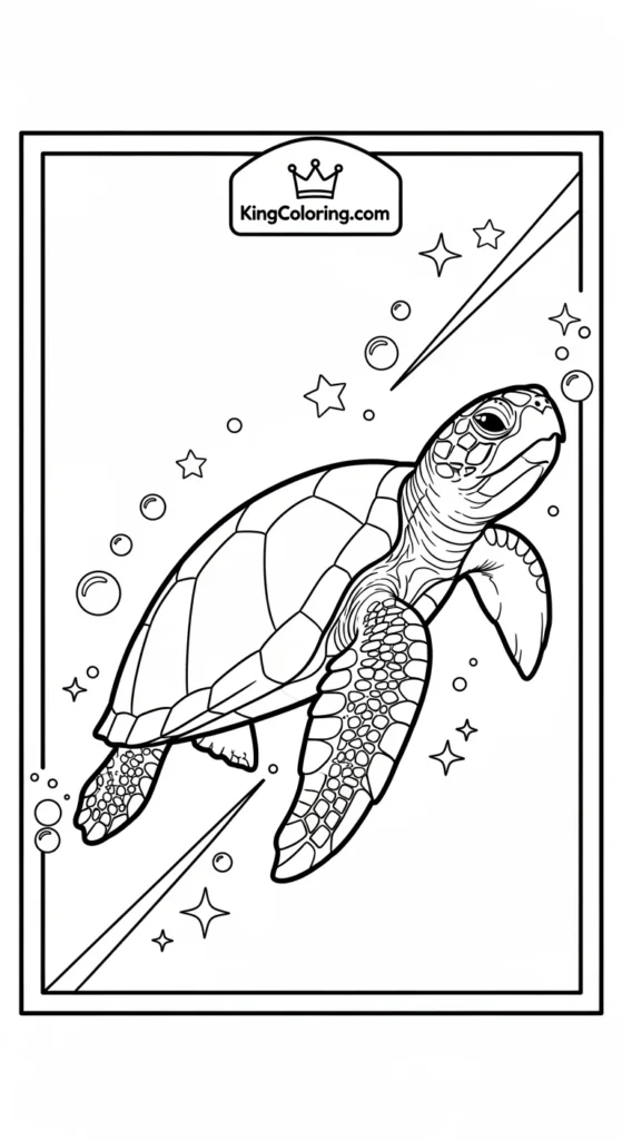Turtle coloring pages featuring a turtle swimming diagonally