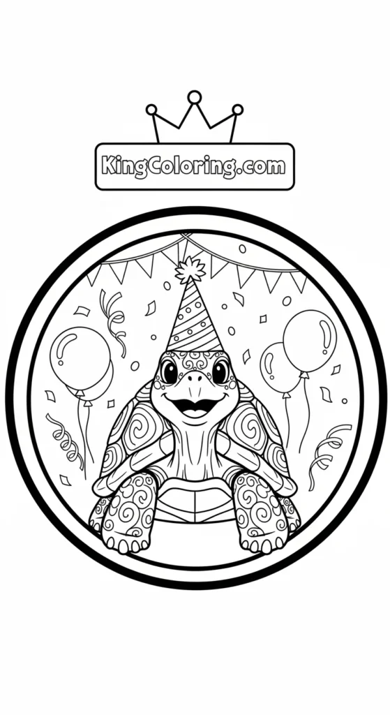 Turtle coloring pages illustrating a turtle inside a circular frame