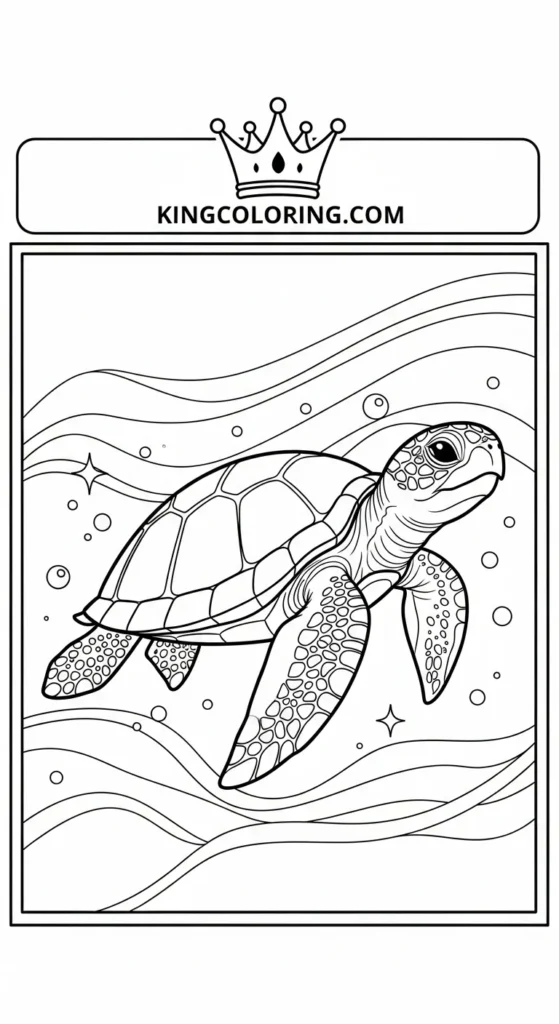 Turtle coloring pages illustrating a turtle swimming gently
