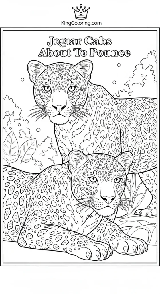 Two Jaguar Cubs About To Pounce Coloring Page