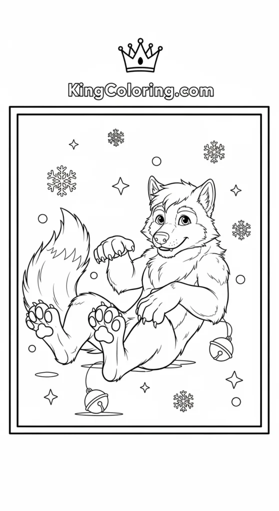 Werewolf coloring pages depicting a young werewolf rolling playfully on the ground