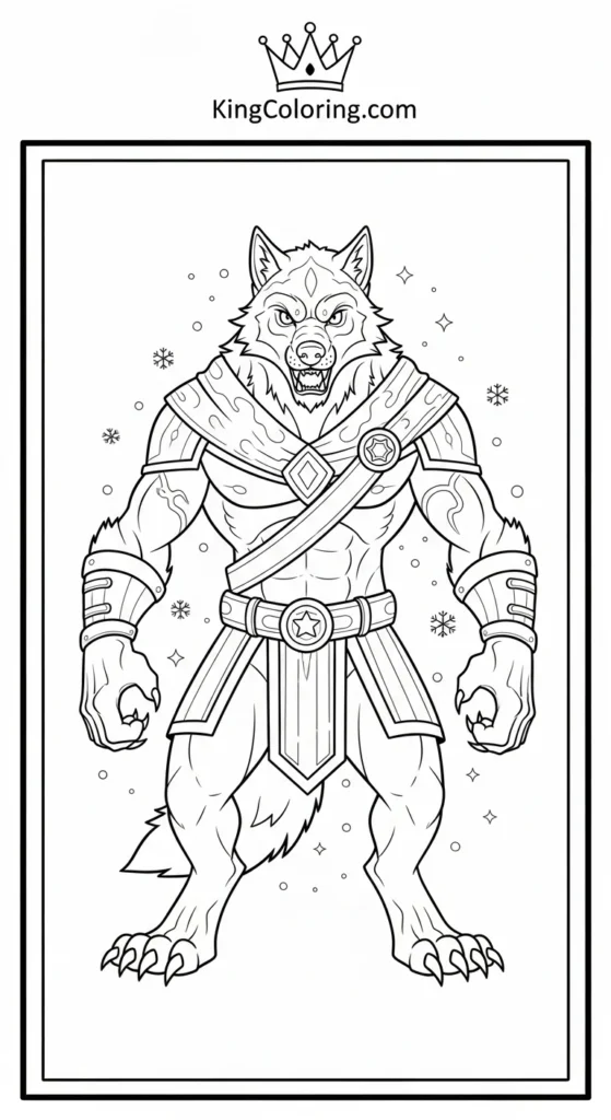 Werewolf coloring pages featuring a werewolf standing tall