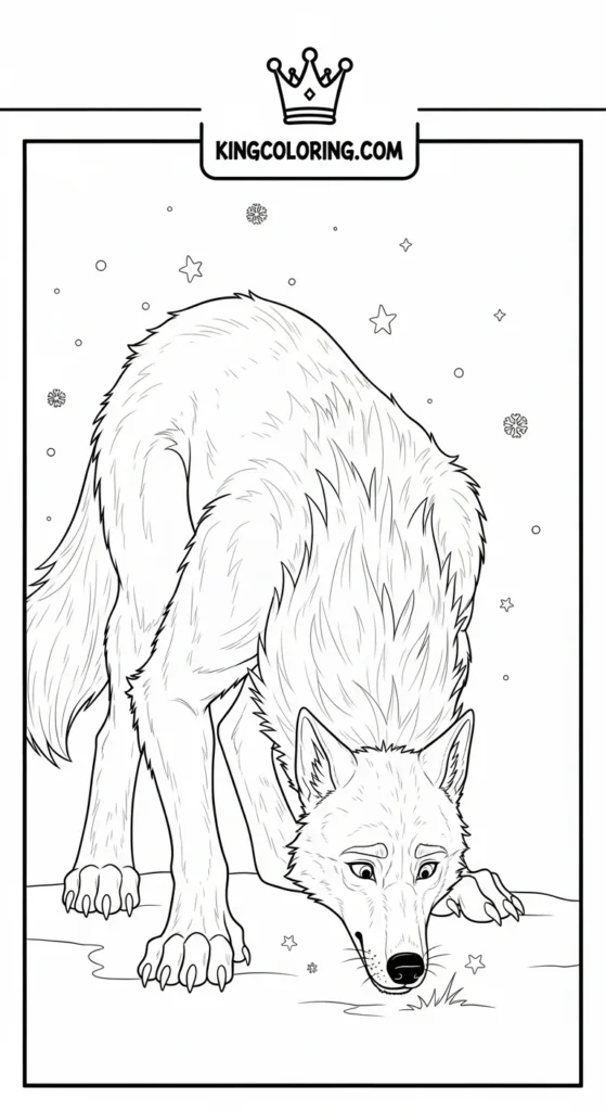 Werewolf coloring pages showing a werewolf sniffing the ground