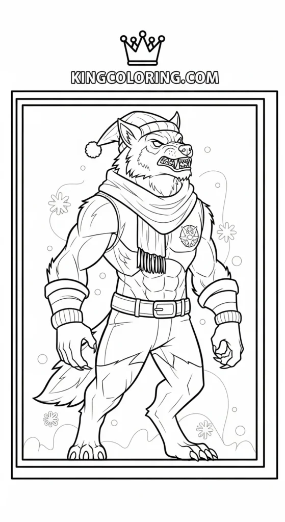 Werewolf coloring pages showing a young werewolf crouching low