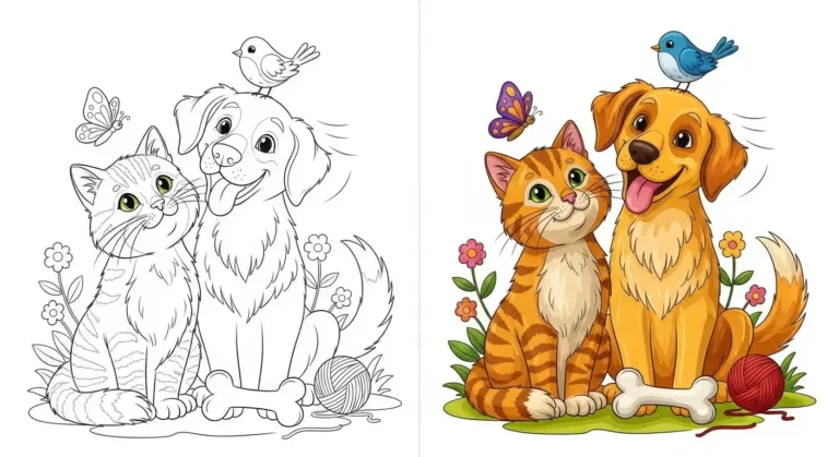 cat and dog coloring pages