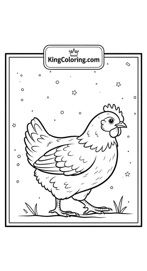 coloring-style image featuring Chicken coloring pages showing a small chicken walking slowly
