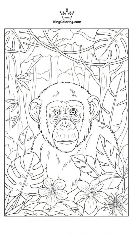 A Curious Chimpanzee Coloring Page