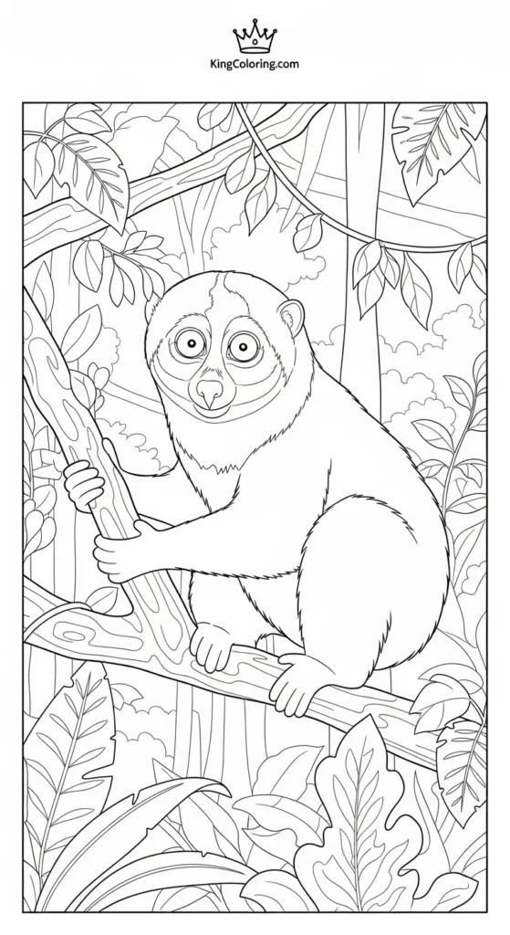 A Rainforest Canopy, A Quiet Loris Coloring Page