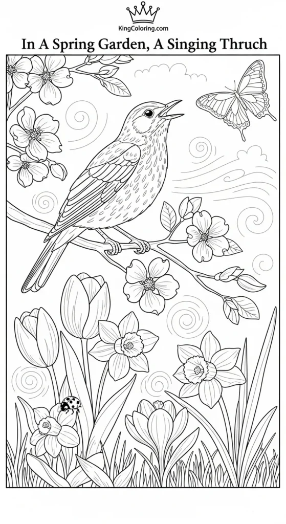 A Singing Thrush Coloring Sheet.