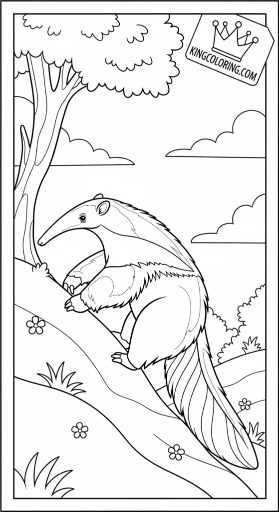 Anteater Climbing Small Hill Printable Coloring Page.