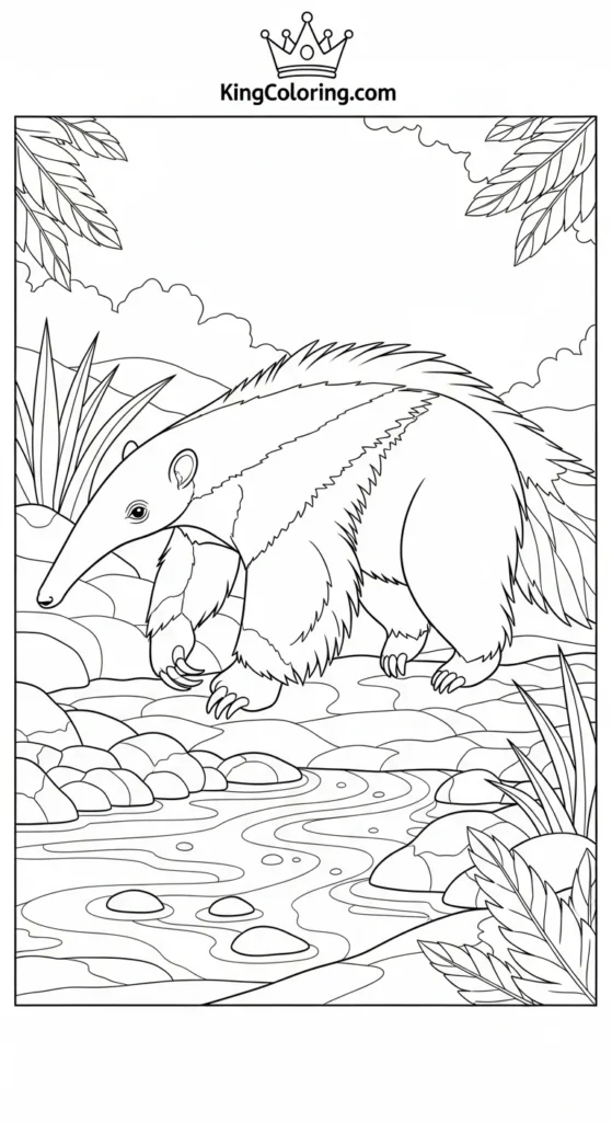 Anteater Crossing Shallow Creek Printable Coloring Page.