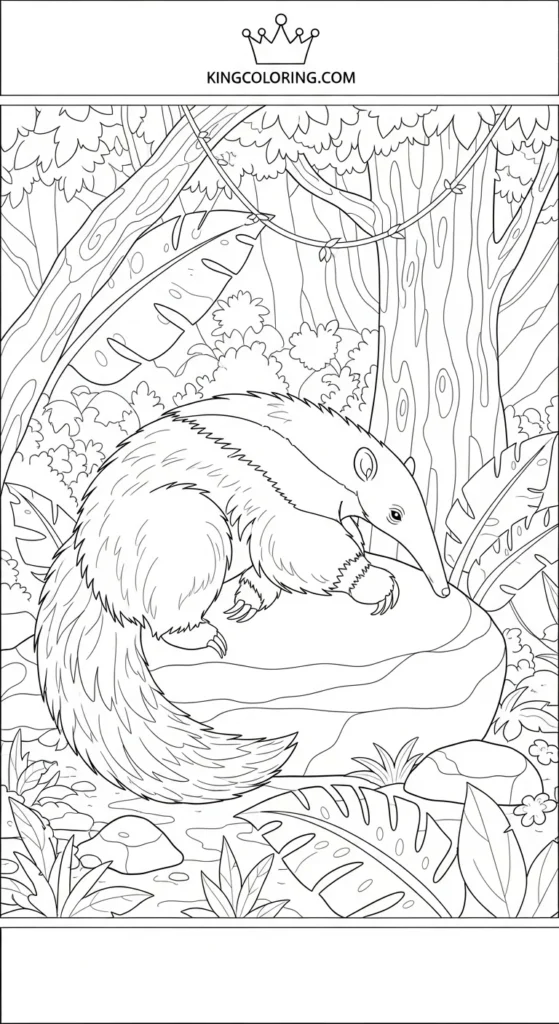 Anteater Resting In Shaded Jungle Coloring Page