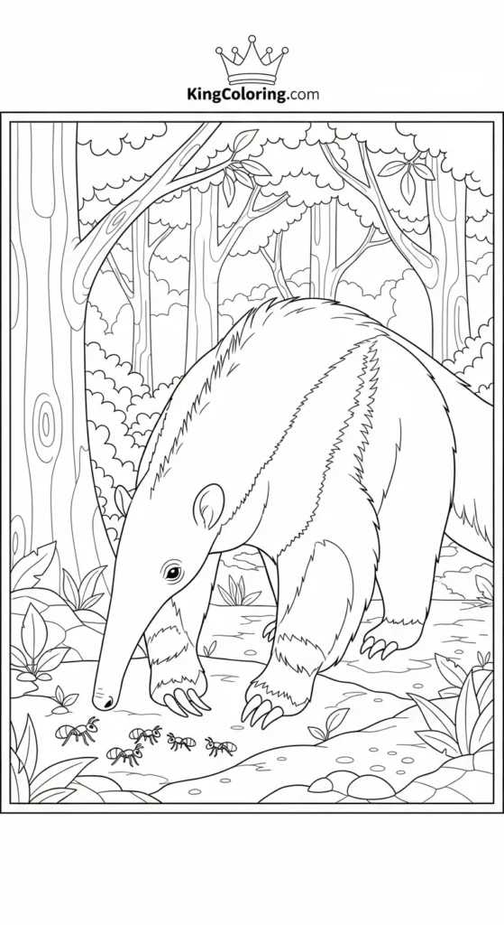 Anteater Searching For Food In Forest Coloring Sheet.