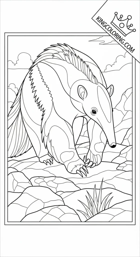 Anteater Walking Across Rocky Terrain Coloring Page