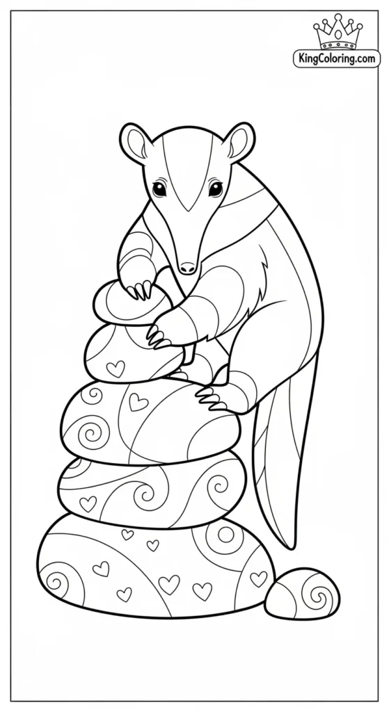 Baby Anteater Climbing Rocks Printable Coloring Page
