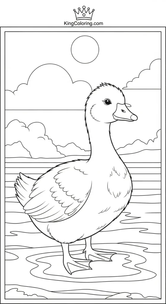 Baby Goose Exploring Shore Printable Coloring Page