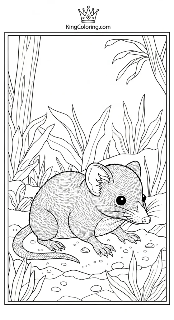 Baby Shrew Exploring Soil Printable Coloring Page
