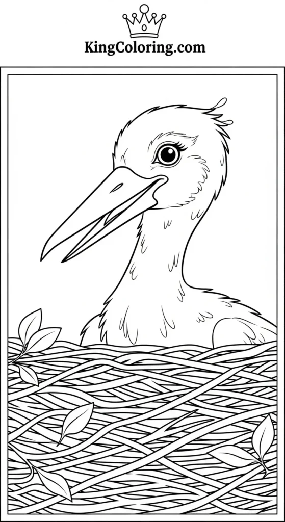 Baby Stork Looking Over Nest Edge Printable Coloring Page