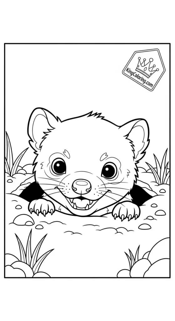 Baby Tasmanian Devil Peeking From Burrow Printable Coloring Page 