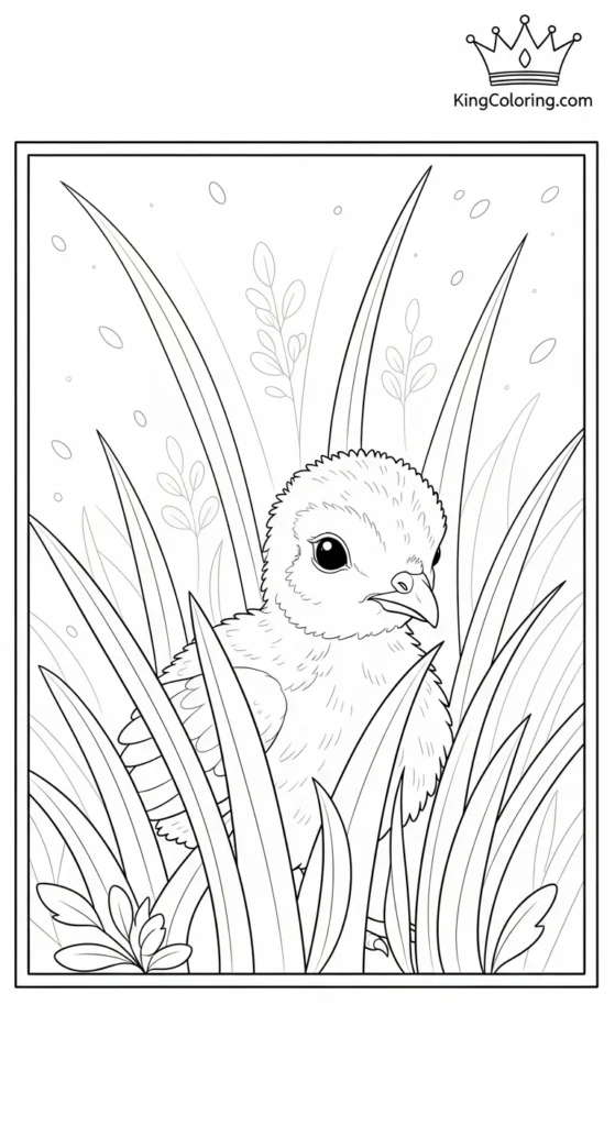 Baby Turkey Hiding In Tall Grass Coloring Sheet.