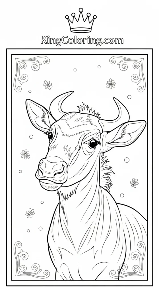 Baby Wildebeest Looking Around Printable Coloring Page