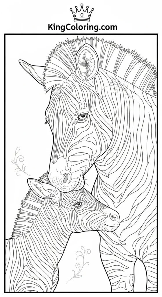 Baby Zebra Nuzzling Its Mother Printable Coloring Page