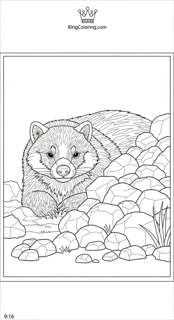 Badger Resting Near Rock Pile Printable Coloring Page