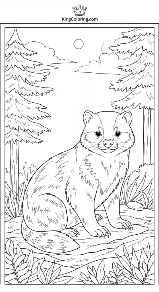 Badger Sitting On Forest Clearing Coloring Page