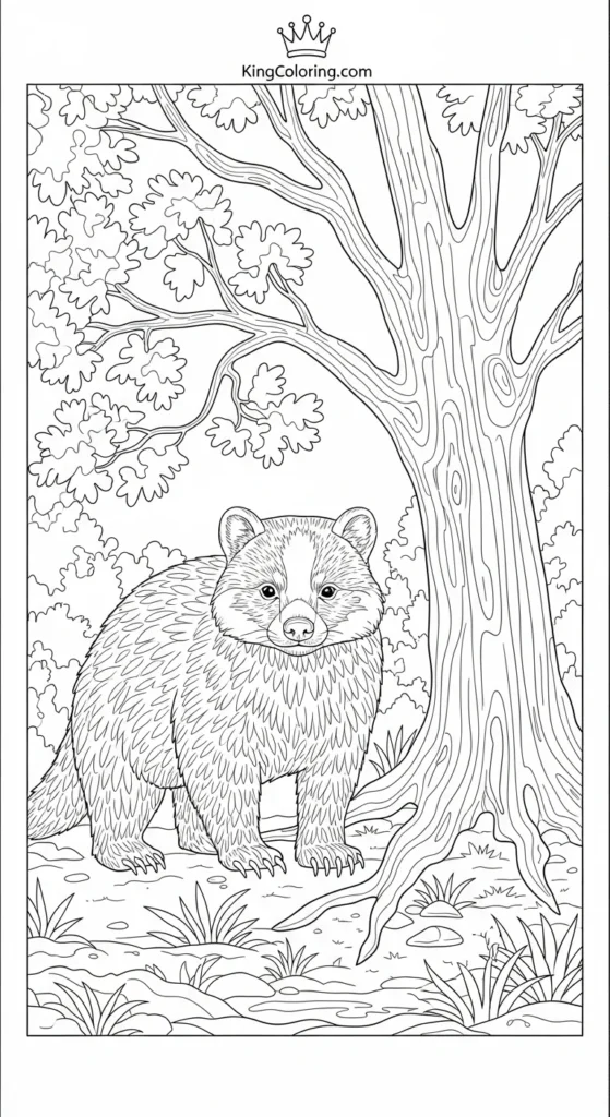 Badger Standing Near Fallen Tree Printable Coloring Page