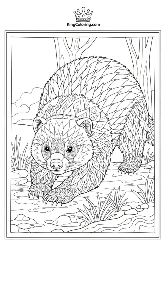 Badger Stretching Before Hunt Printable Coloring Page