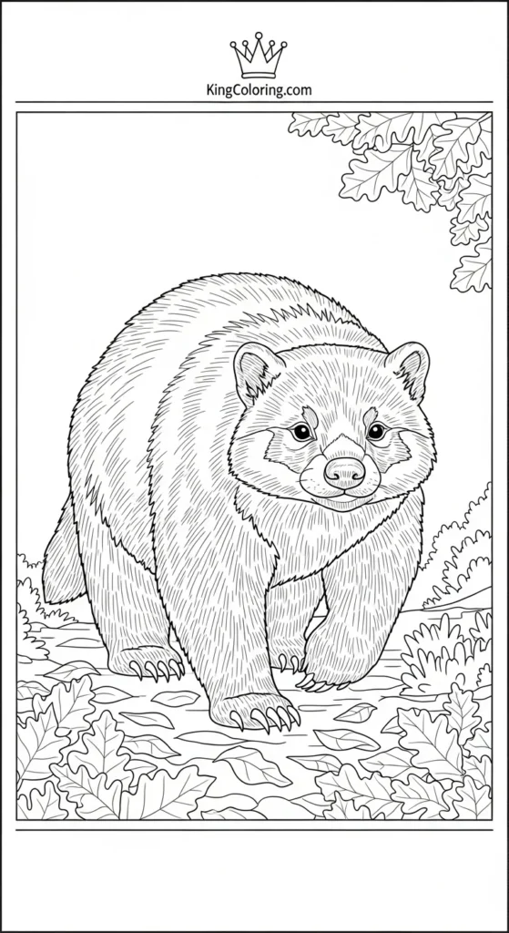Badger Walking Along Leaf-Covered Path Printable Coloring Page