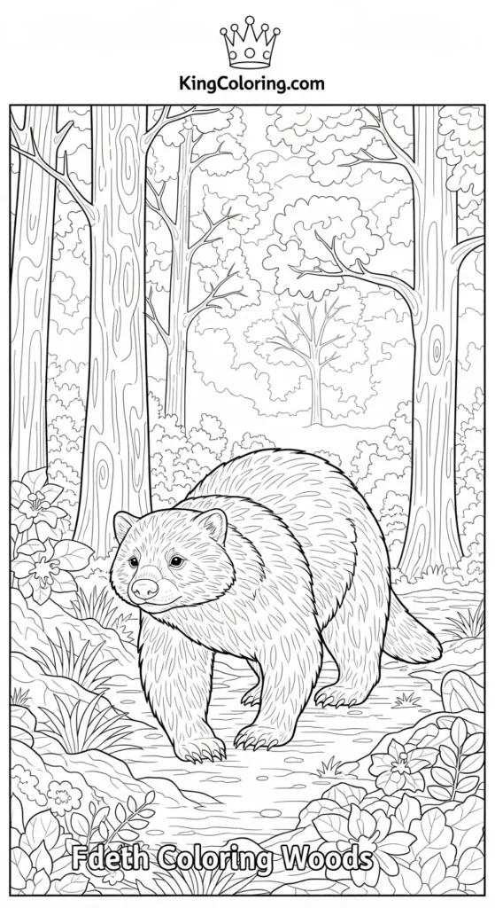Badger Walking Through Foggy Woods Coloring Page