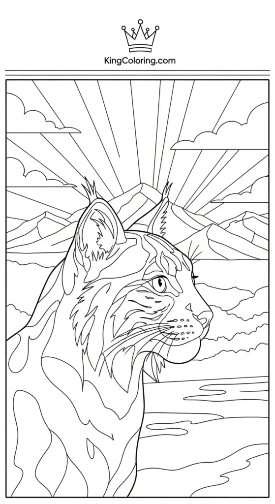 Bobcat Looking Toward Distant Mountains Coloring Sheet.
