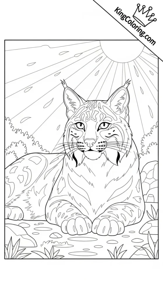Bobcat Lying In Sunlit Clearing Coloring Sheet