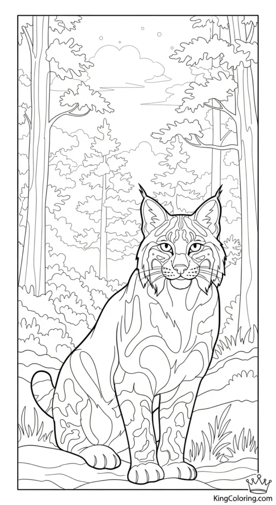 Bobcat Silhouette Against Foggy Forest Coloring Page