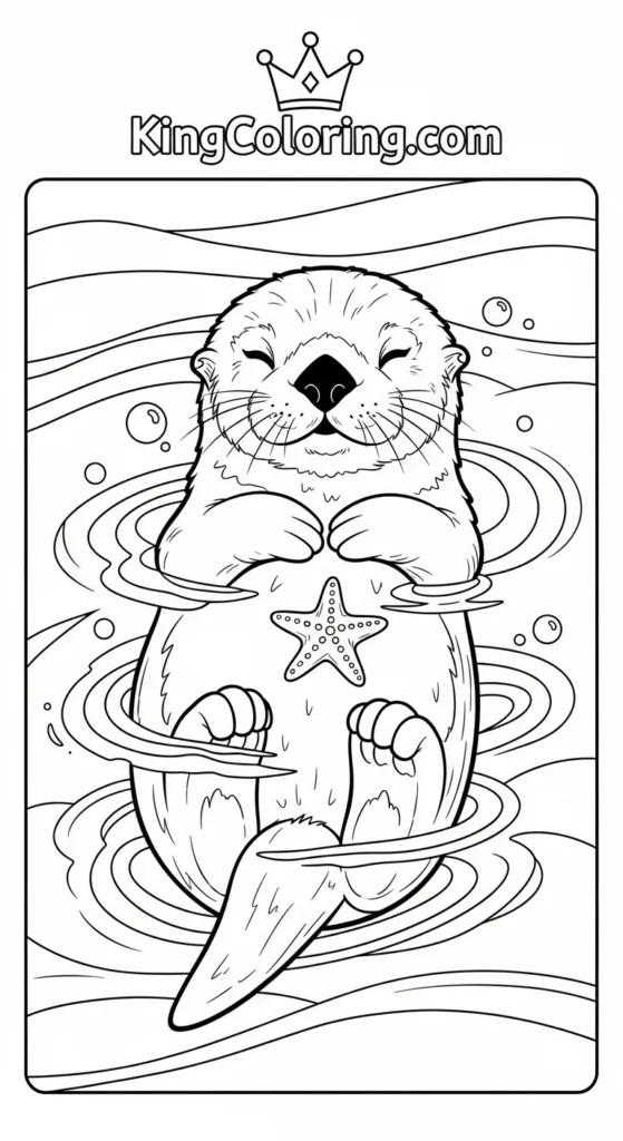 Calm Ocean Waves, A Relaxed Sea Otter Coloring Sheet
