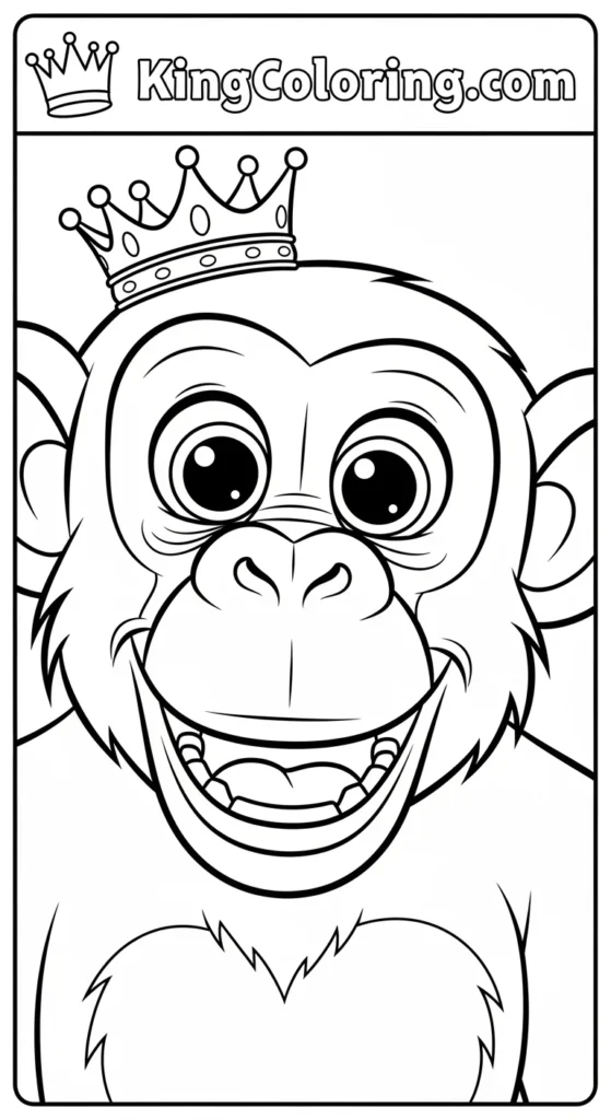Cartoon Chimpanzee Smiling With Big Eyes Coloring Page For Kids.