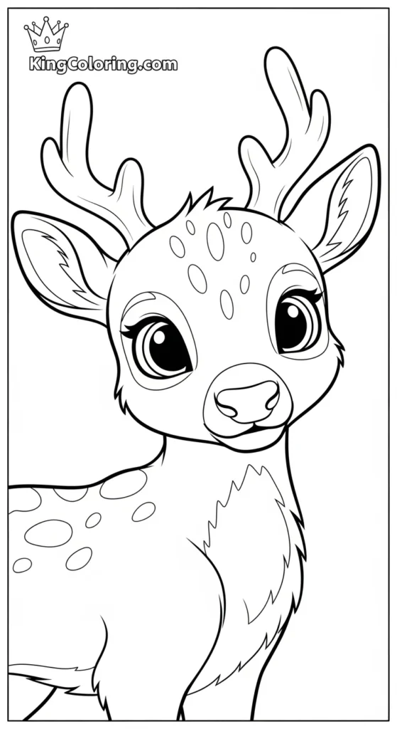 Cartoon Elk Cub With Big Eyes Printable Coloring Page.
