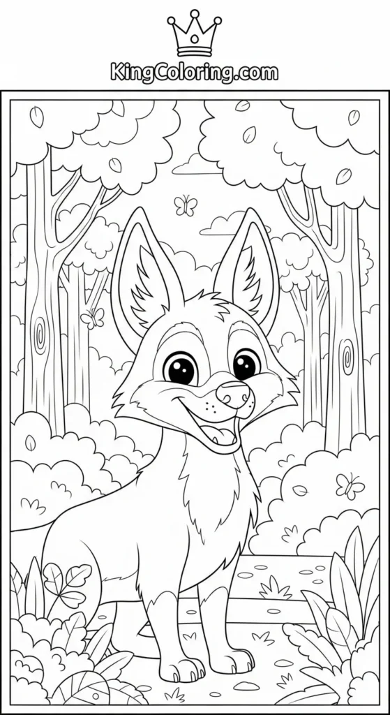 Cartoon Jackal Smiling In Forest Coloring Page For Kids