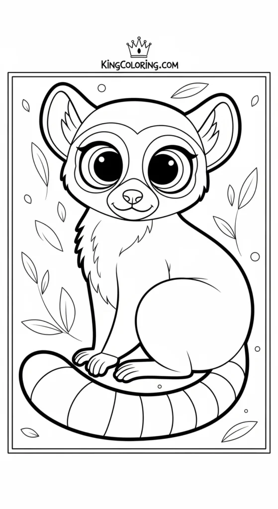 Cartoon Lemur With Big Eyes Printable Coloring Page