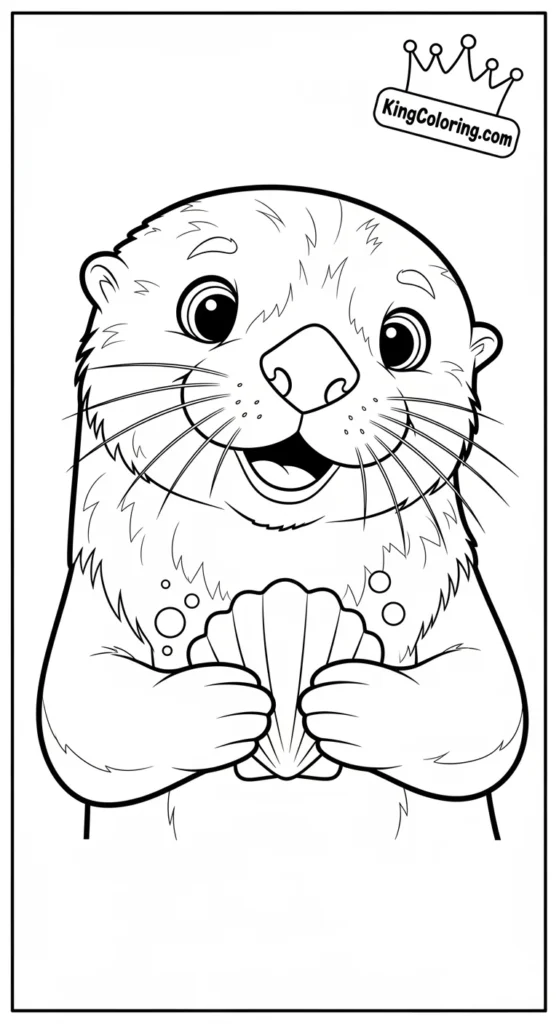 Cartoon Sea Otter With Big Smile Coloring Sheet For Kids.