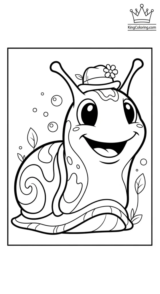 Cartoon Slug Smiling With Tiny Hat Printable Coloring Page